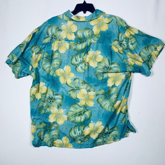 Three Palm Brand Shirt Mens XL Blue Silk Hawaiian Short Sleeve Button up Floral - Picture 9 of 12
